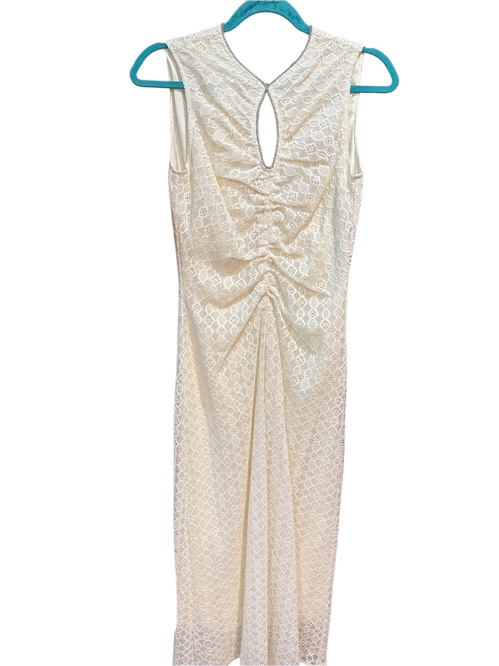 Sandro Cream silver beading Lace Sleeveless Maxi Dress with Ruched Back